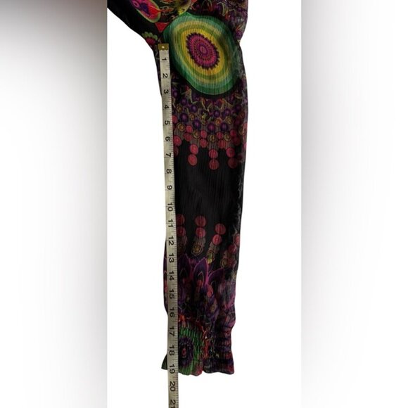 Desigual Black Vibrant Multicolor Sheer Long Sleeve Mandala Tunic Top Size Small - Picture 10 of 11